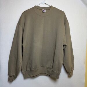 Vintage Jerzees Crewneck Sweatshirt Mens Large Beige Cotton Blend Made in USA